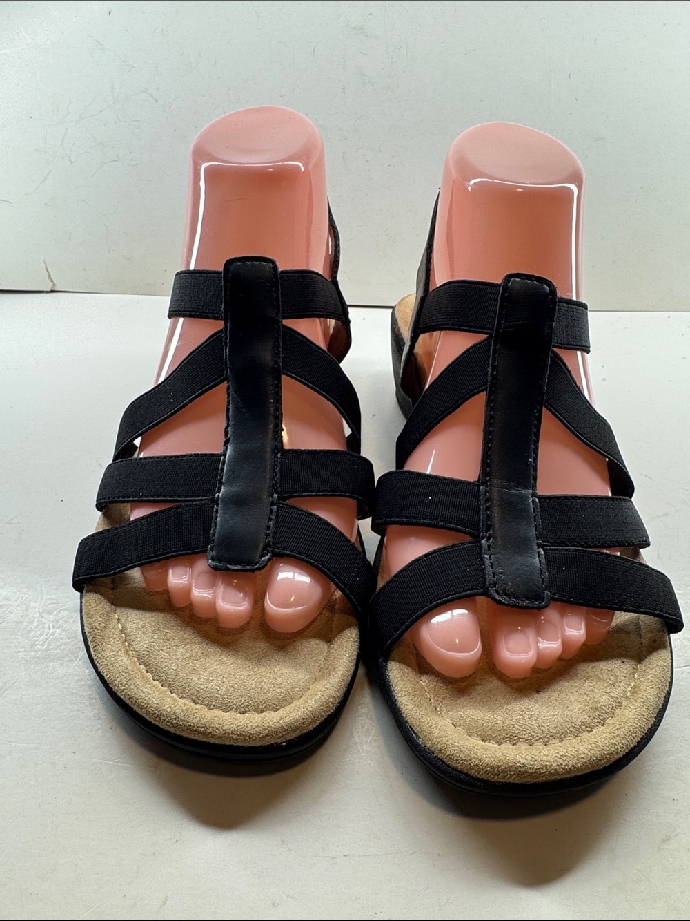 Women's Black Strappy Elastic Slide Sandals